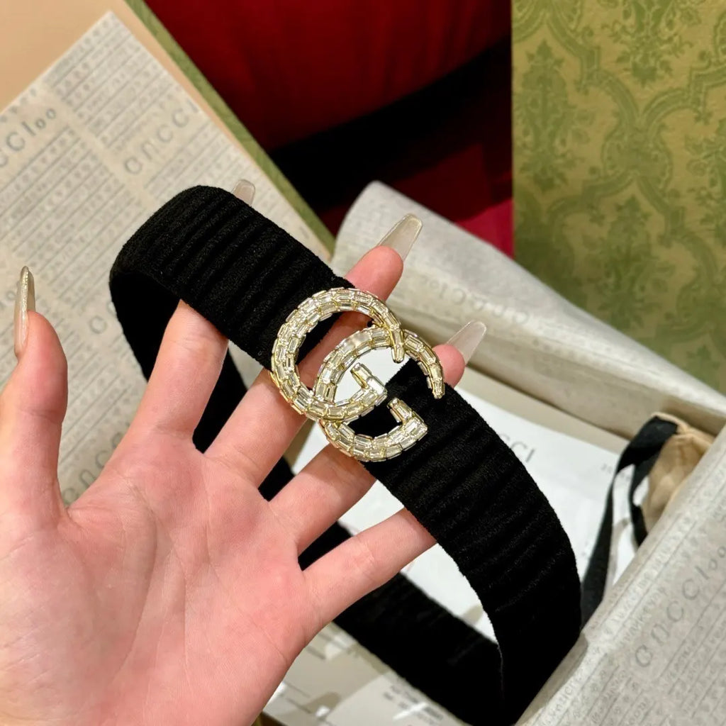 Gucci Black Velvet Belt - Hình 6