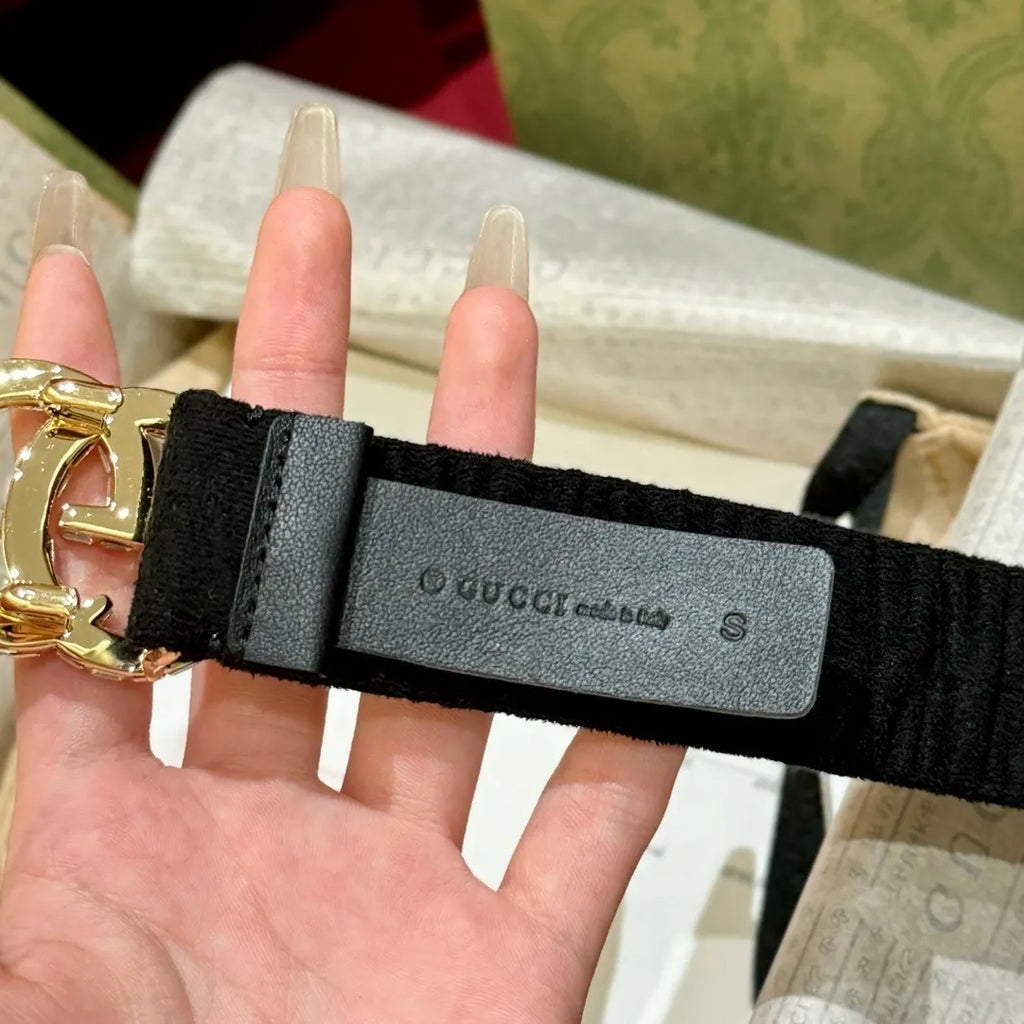 Gucci Black Velvet Belt - Hình 4