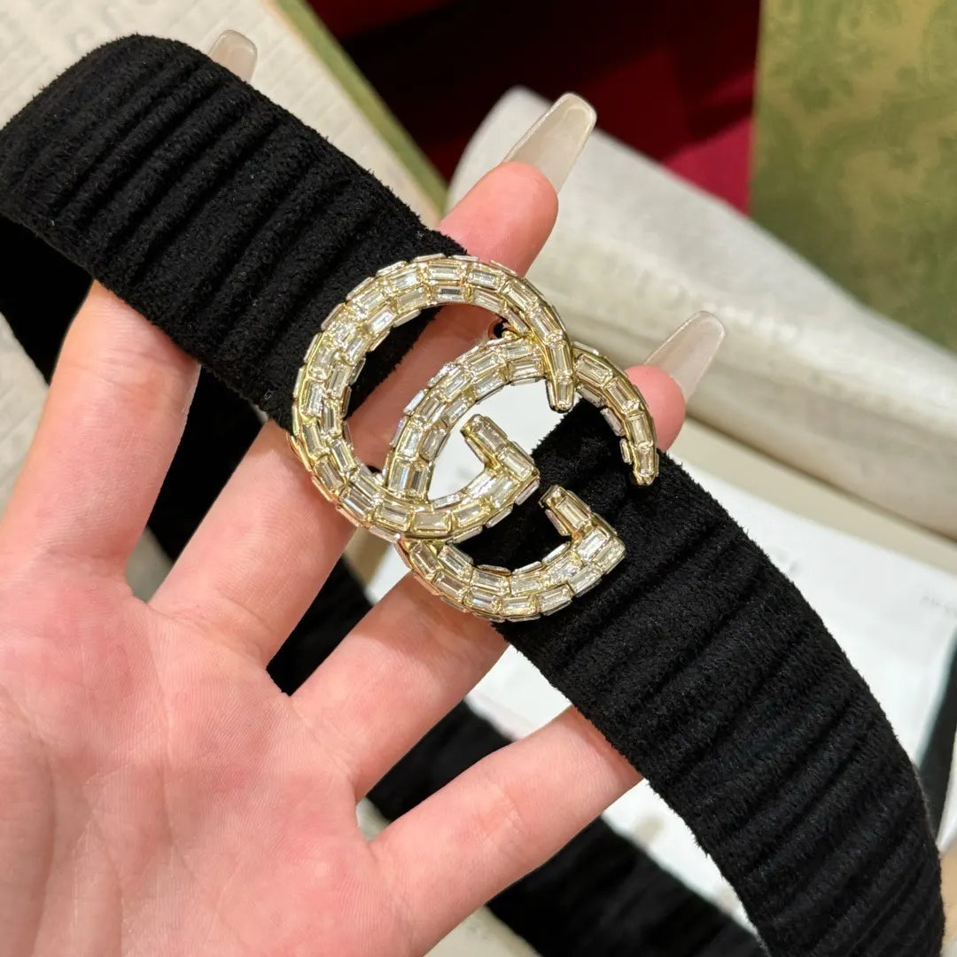 Gucci Black Velvet Belt - Hình 5