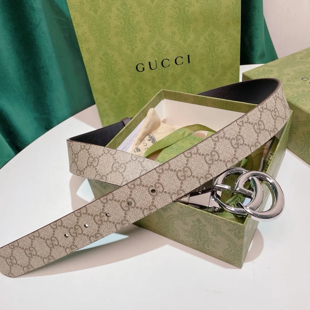 silver Gucci Beige GG Supreme Belt - Hình 5