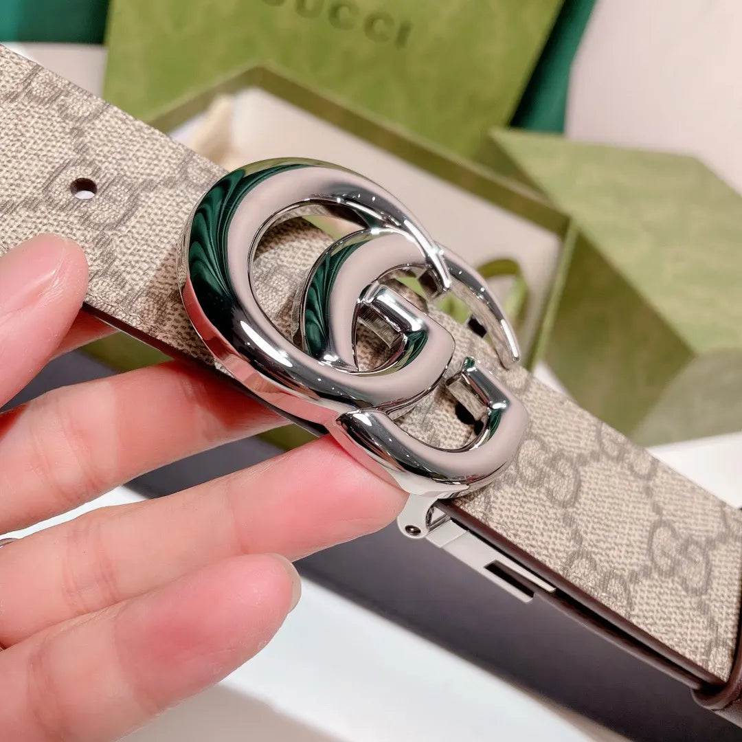 silver Gucci Beige GG Supreme Belt - Hình 7