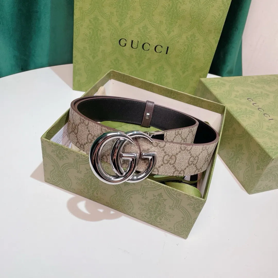 silver Gucci Beige GG Supreme Belt - Hình 8