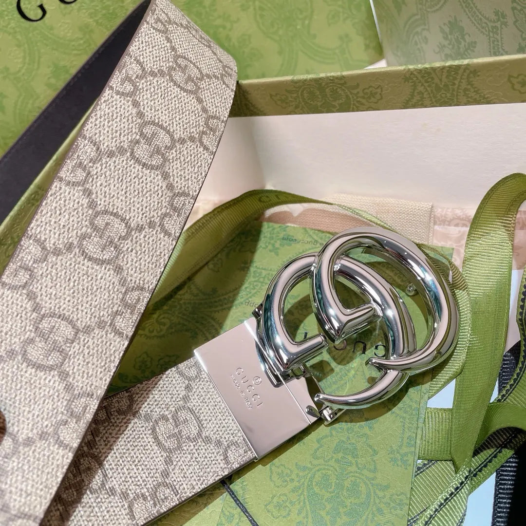 silver Gucci Beige GG Supreme Belt - Hình 4