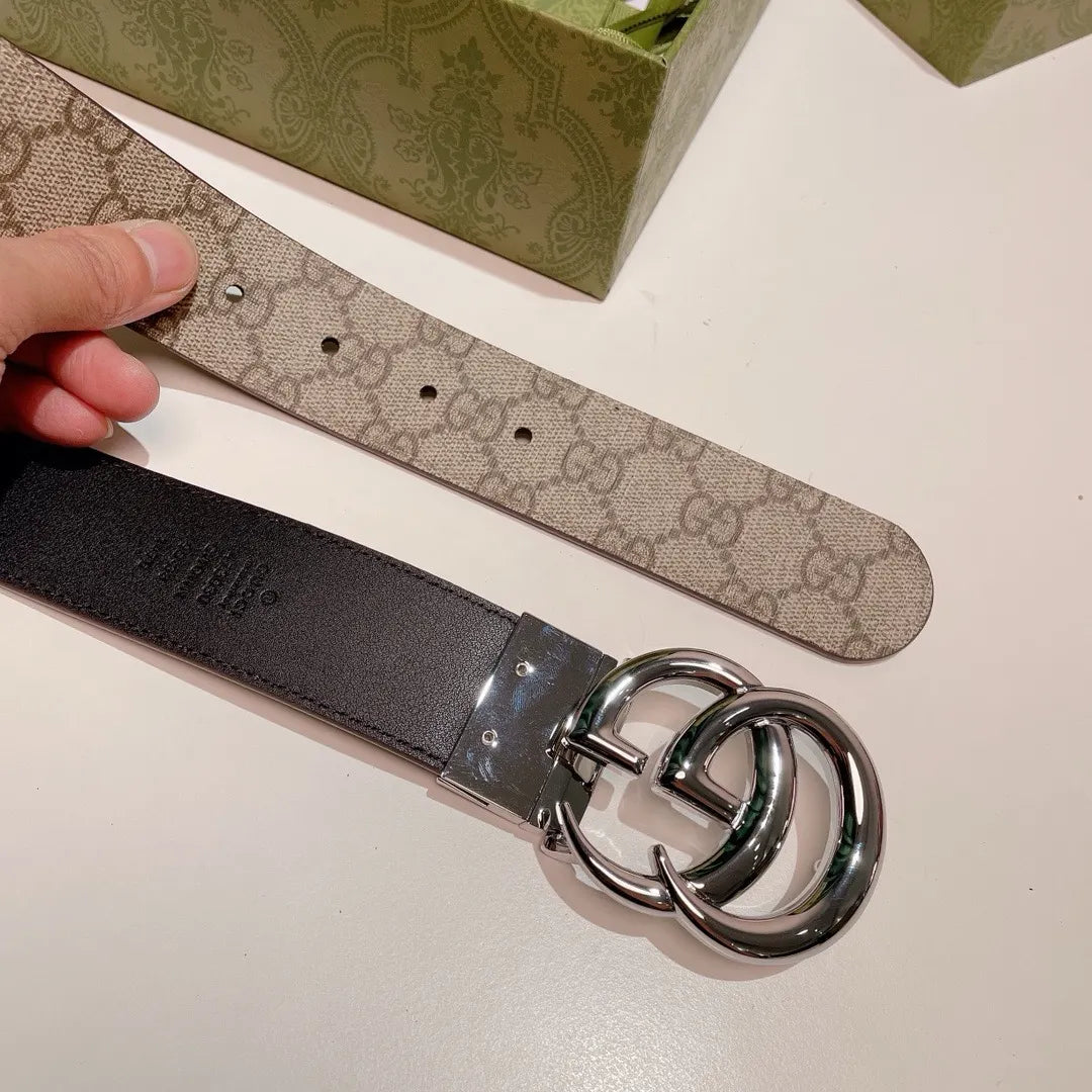 silver Gucci Beige GG Supreme Belt - Hình 6
