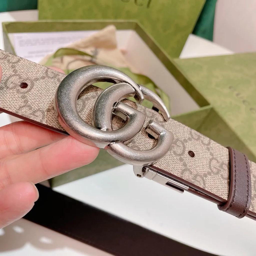 Gucci Beige Monogram Belt silver - Hình 7