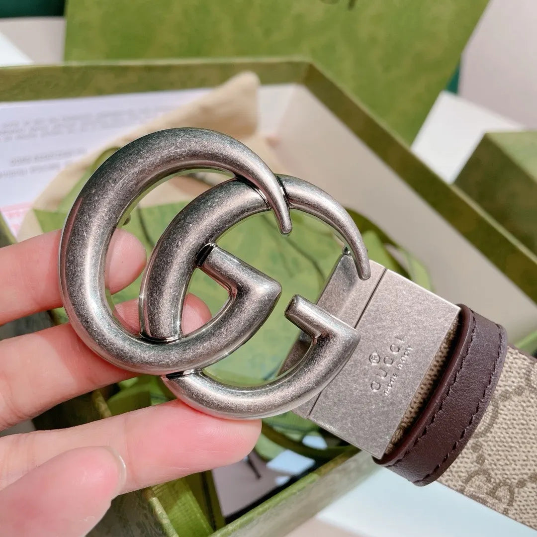 Gucci Beige Monogram Belt silver - Hình 5