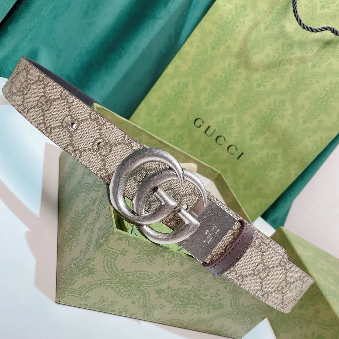 Gucci Beige Monogram Belt silver - Hình 4