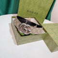 Gucci Beige Monogram Belt silver