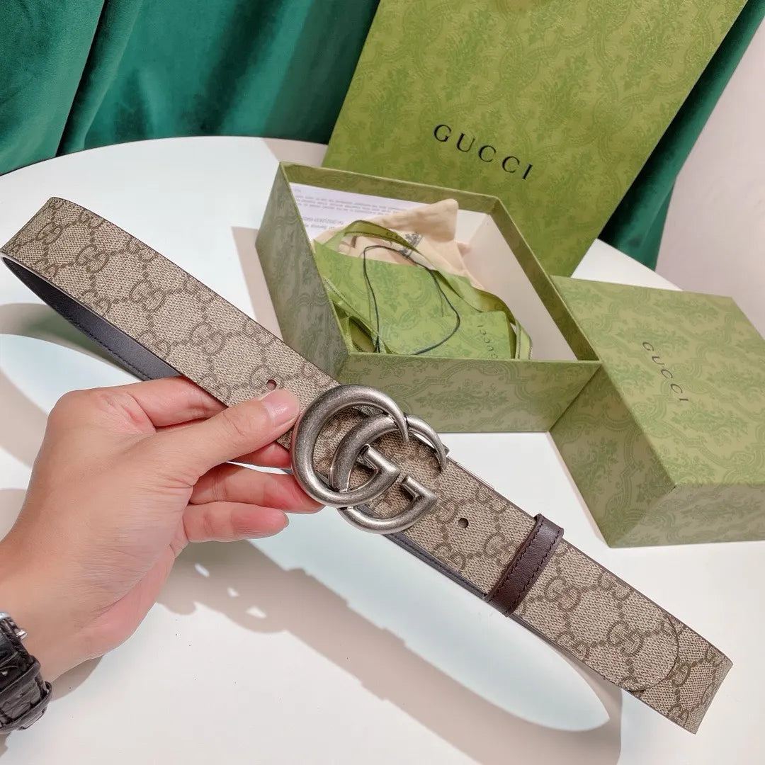 Gucci Beige Monogram Belt silver - Hình 8