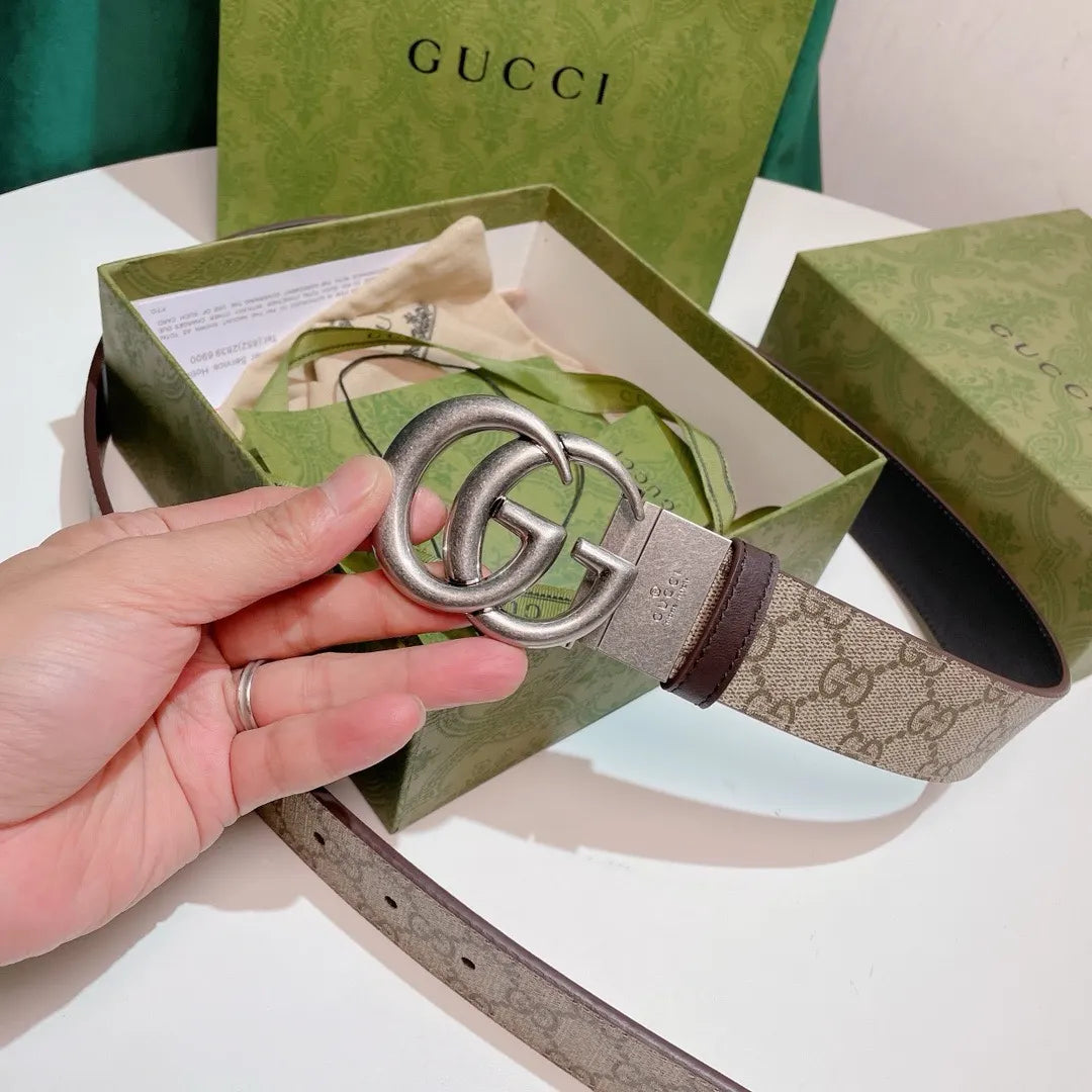 Gucci Beige Monogram Belt silver - Hình 6