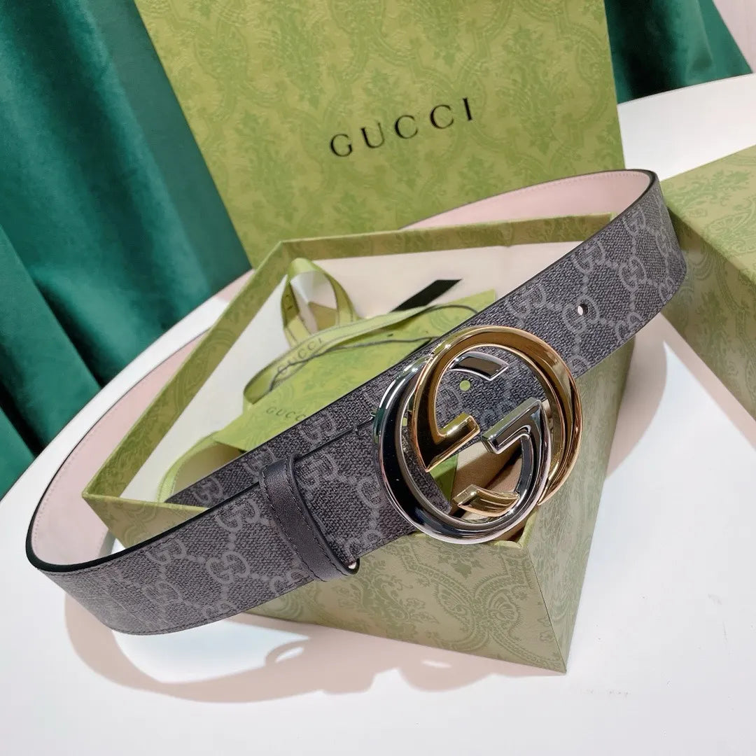 two Gucci Gray Monogram Belt - Hình 7