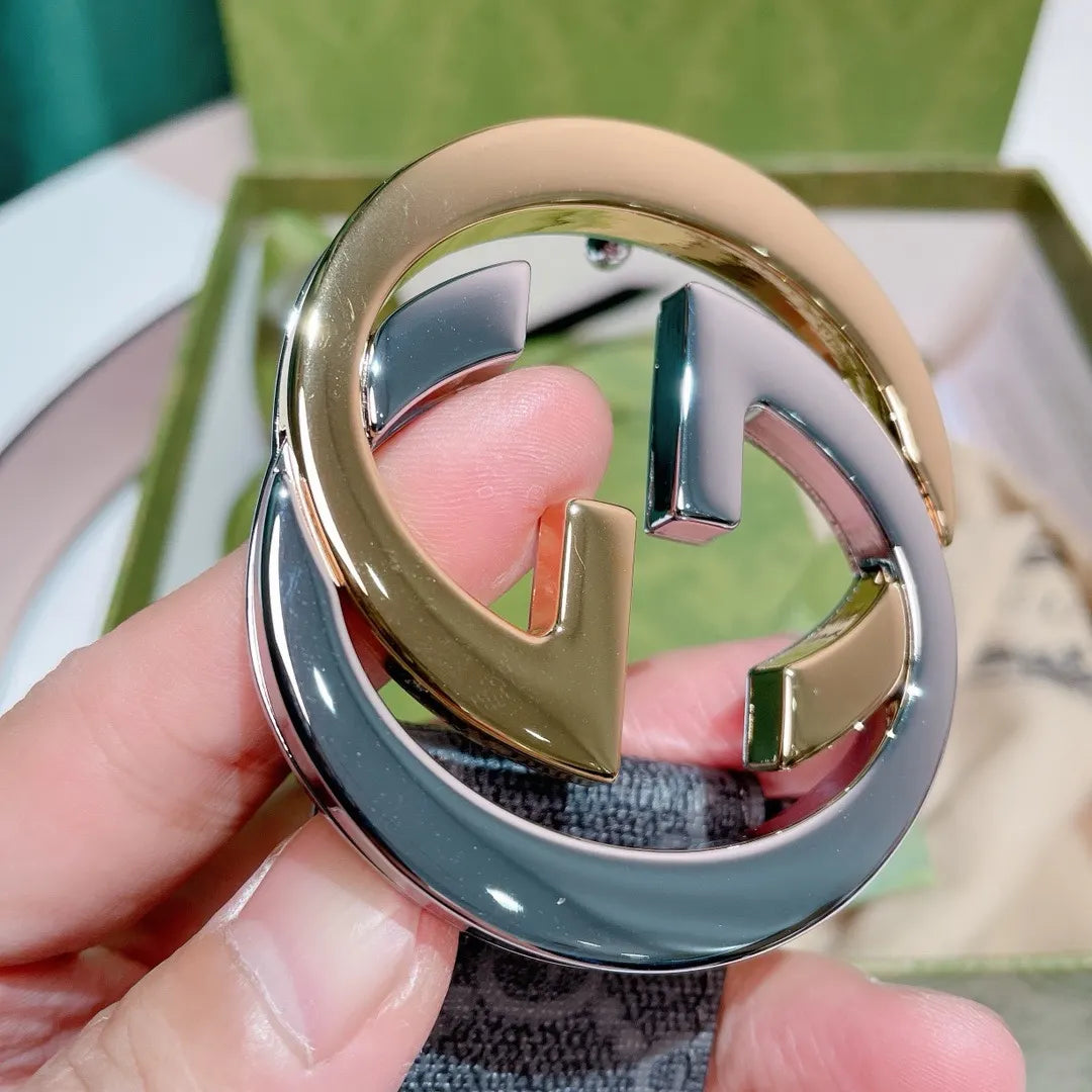 two Gucci Gray Monogram Belt - Hình 5