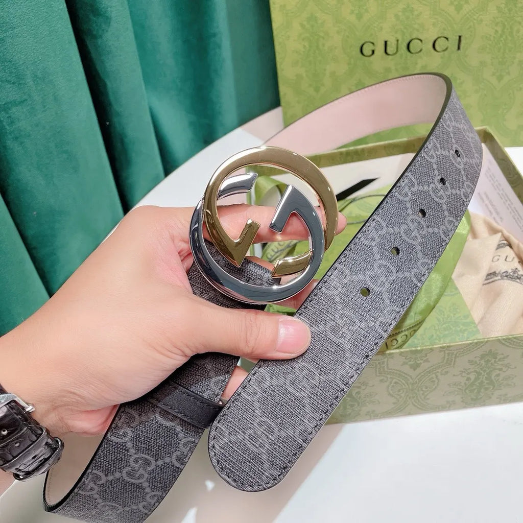 two Gucci Gray Monogram Belt - Hình 3
