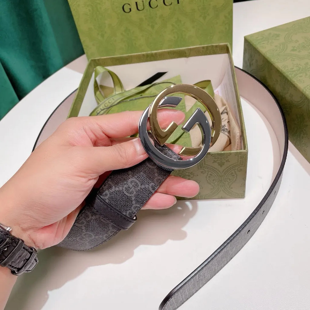two Gucci Gray Monogram Belt - Hình 6