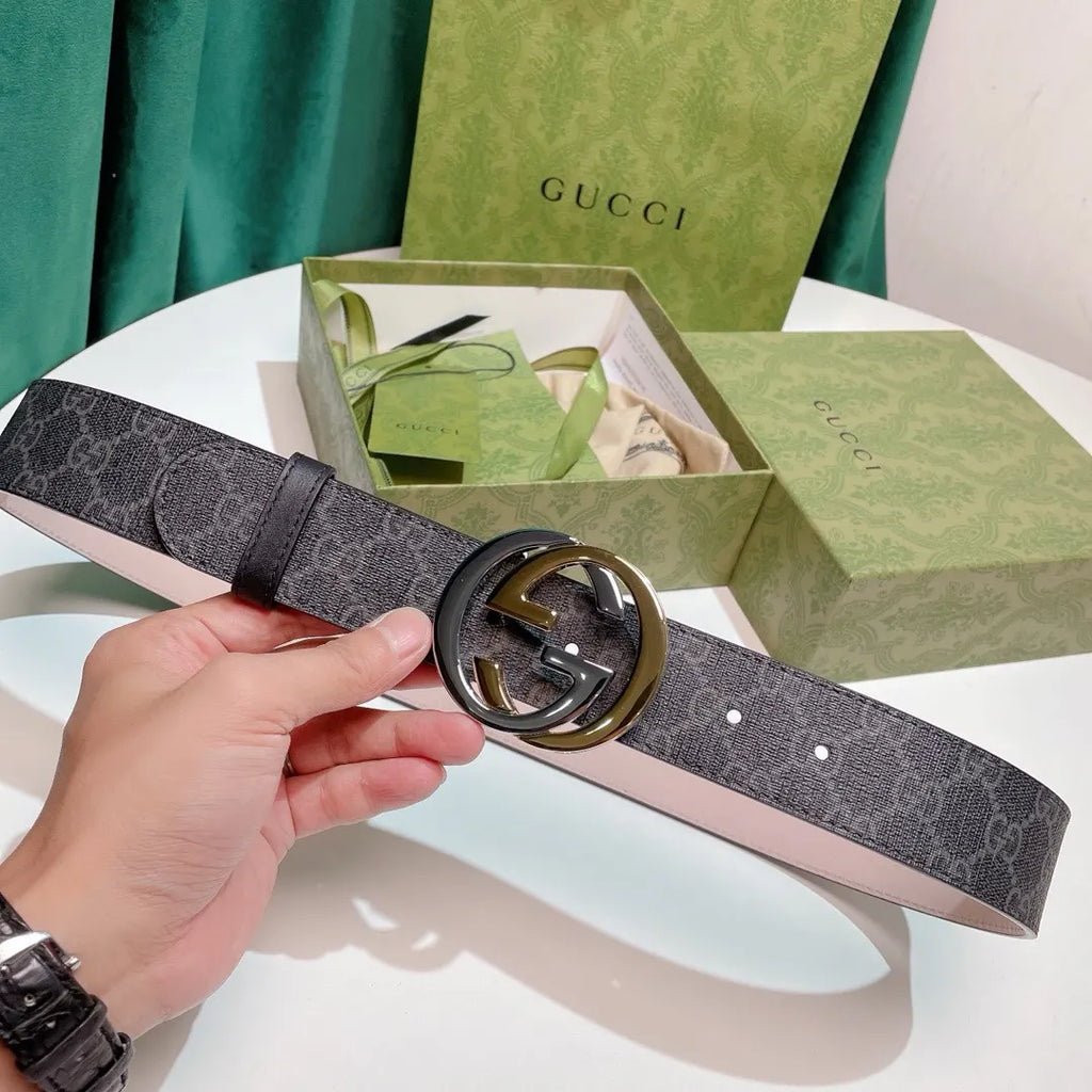 two Gucci Gray Monogram Belt - Hình 8