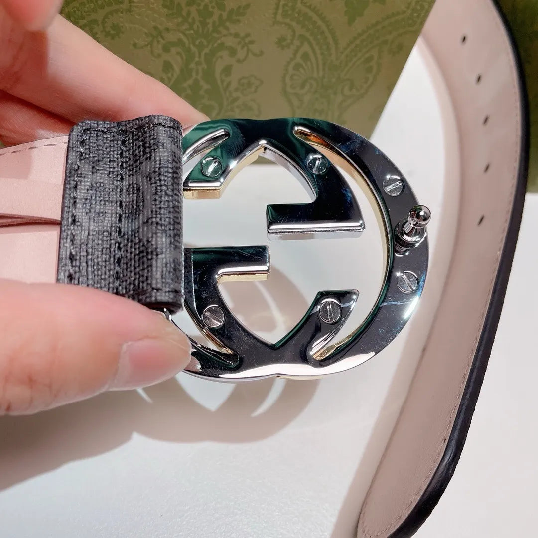two Gucci Gray Monogram Belt - Hình 4