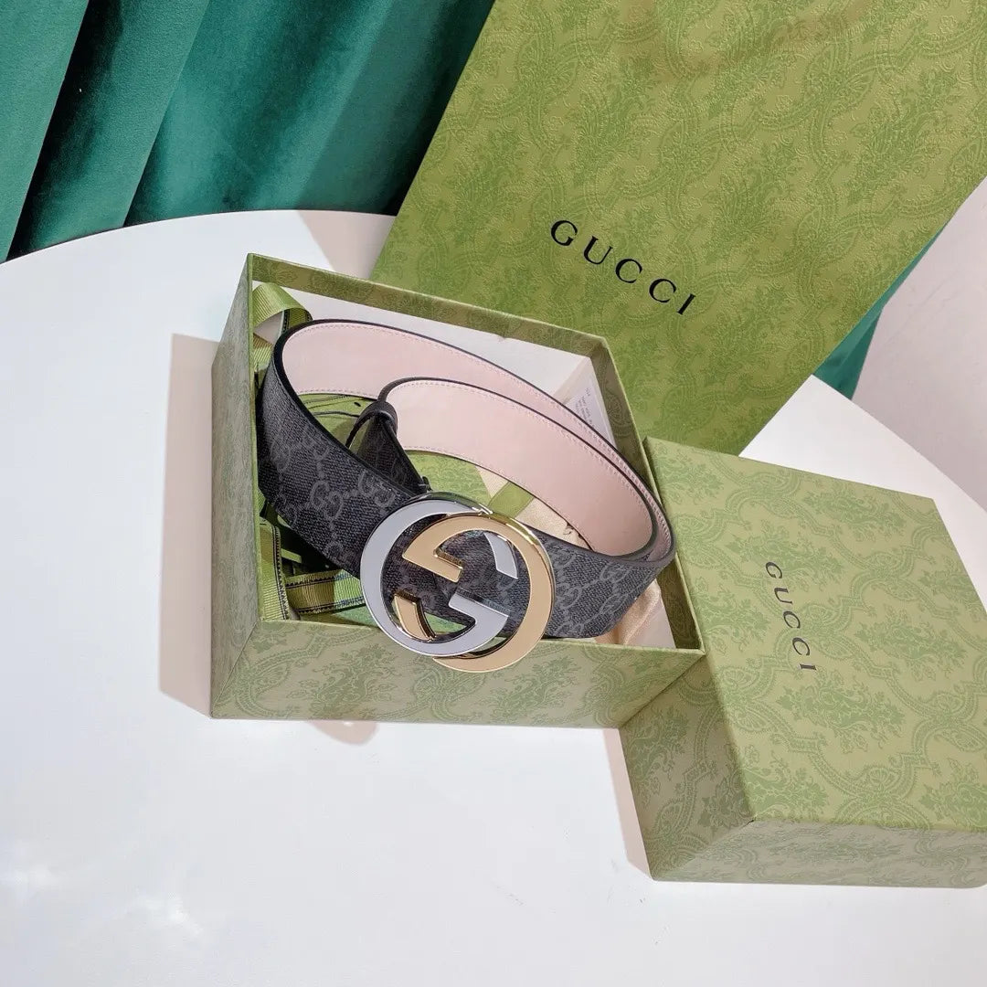 two Gucci Gray Monogram Belt - Hình 9