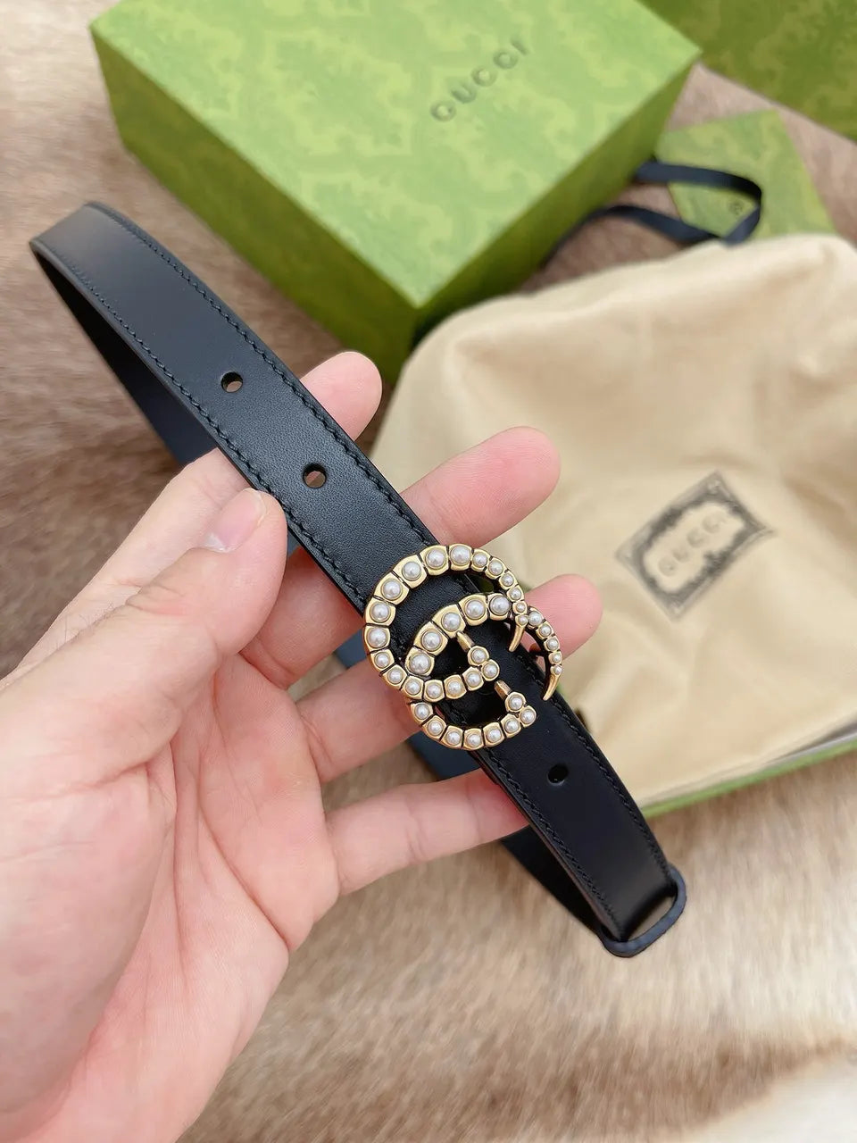 Gucci Pearl GG Belt Black - Hình 8