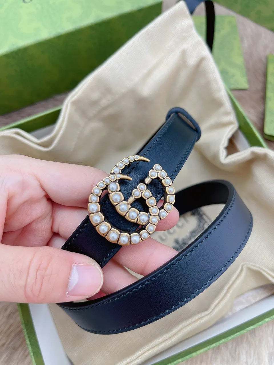 Gucci Pearl GG Belt Black - Hình 4
