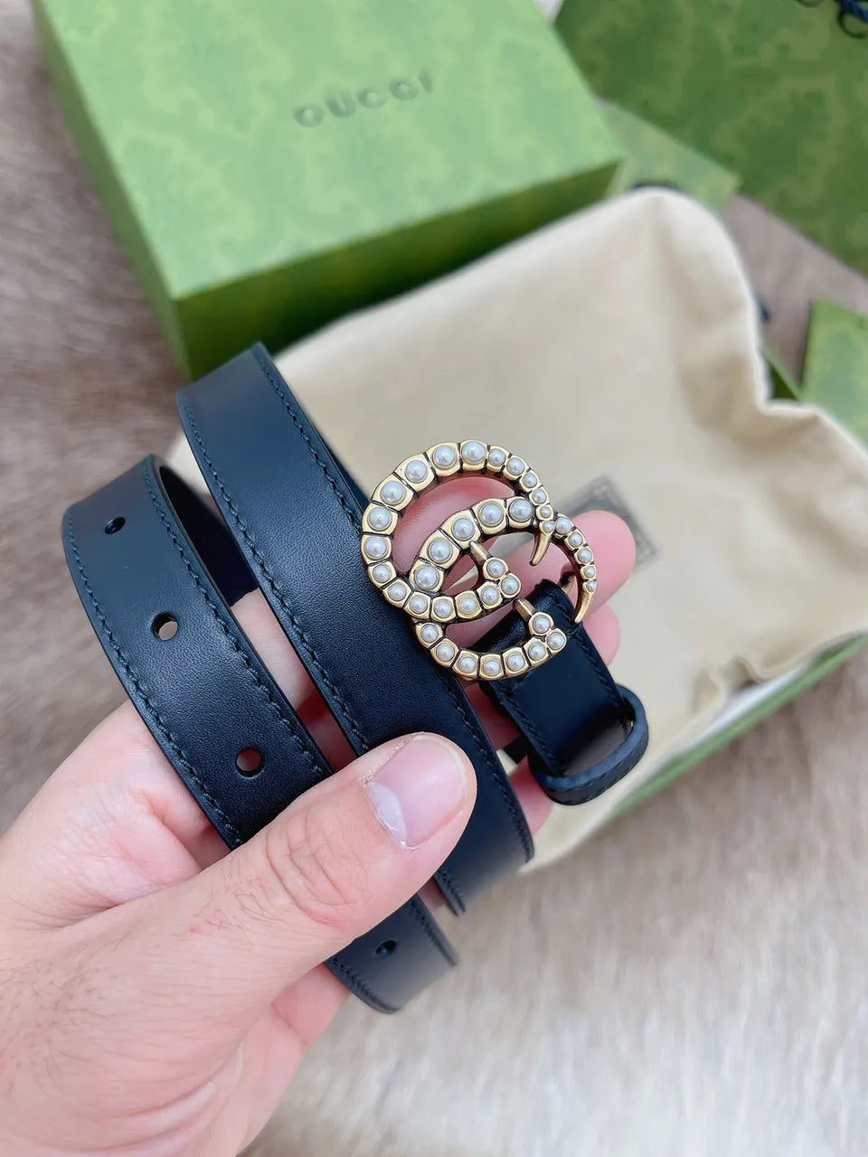 Gucci Pearl GG Belt Black