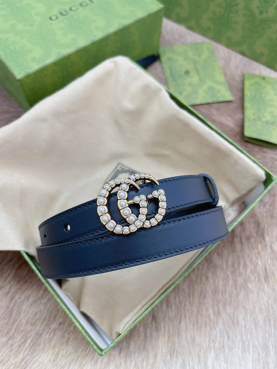 Gucci Pearl GG Belt Black - Hình 9