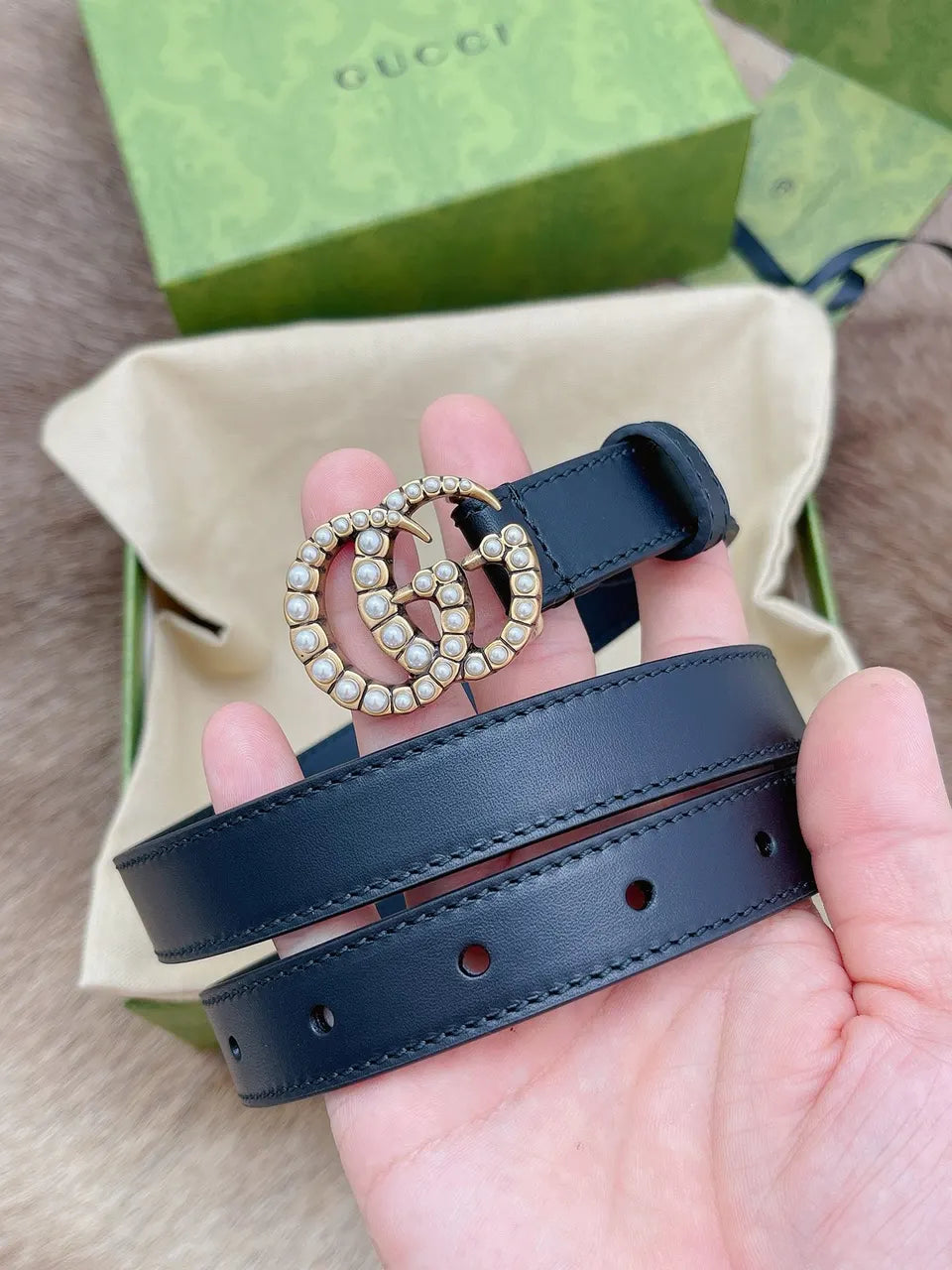 Gucci Pearl GG Belt Black - Hình 2