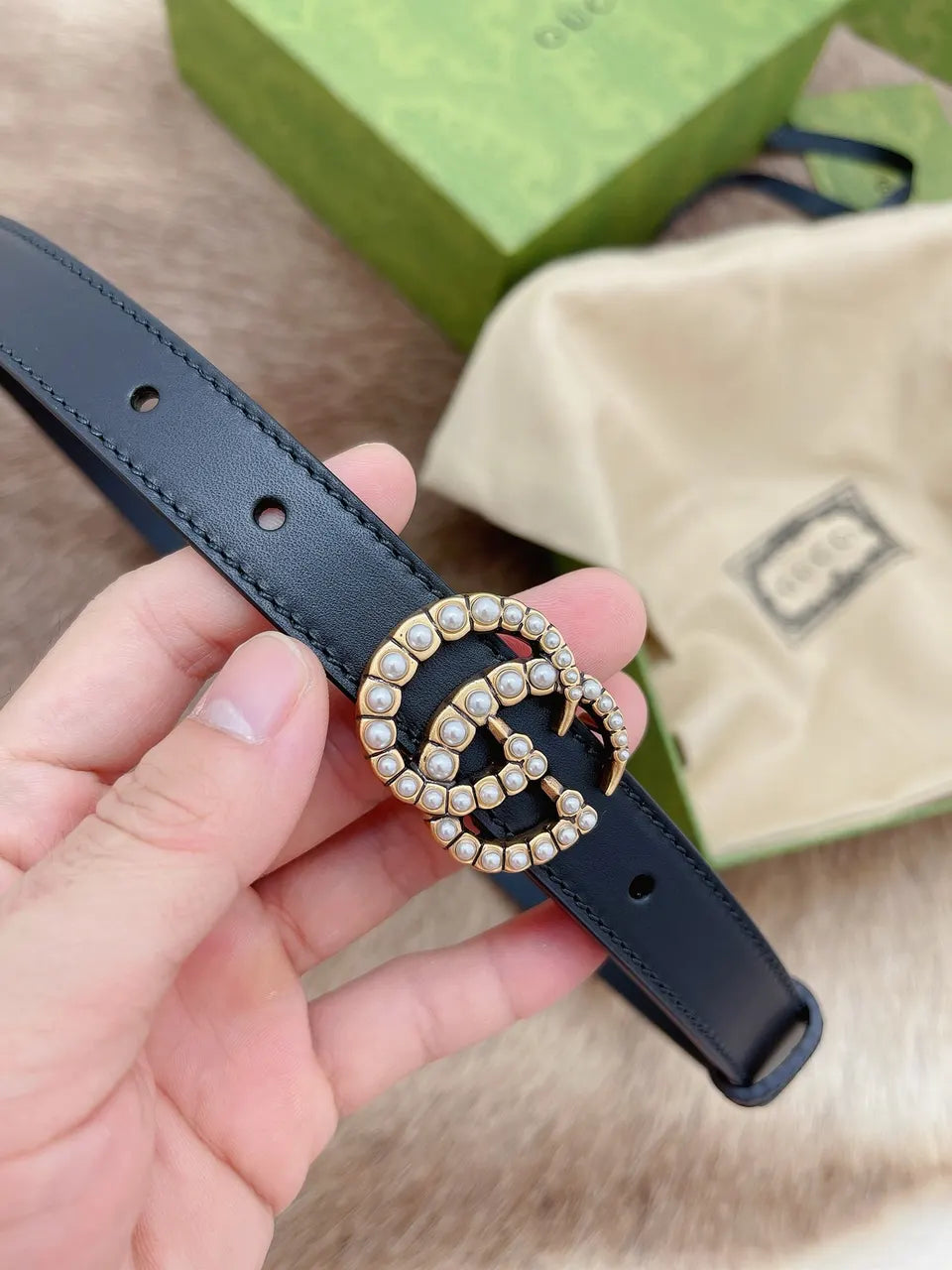 Gucci Pearl GG Belt Black - Hình 7