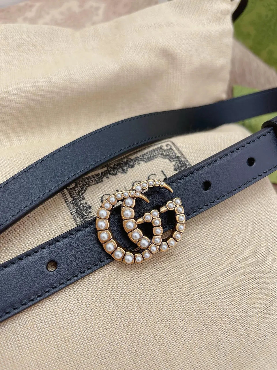 Gucci Pearl GG Belt Black - Hình 6