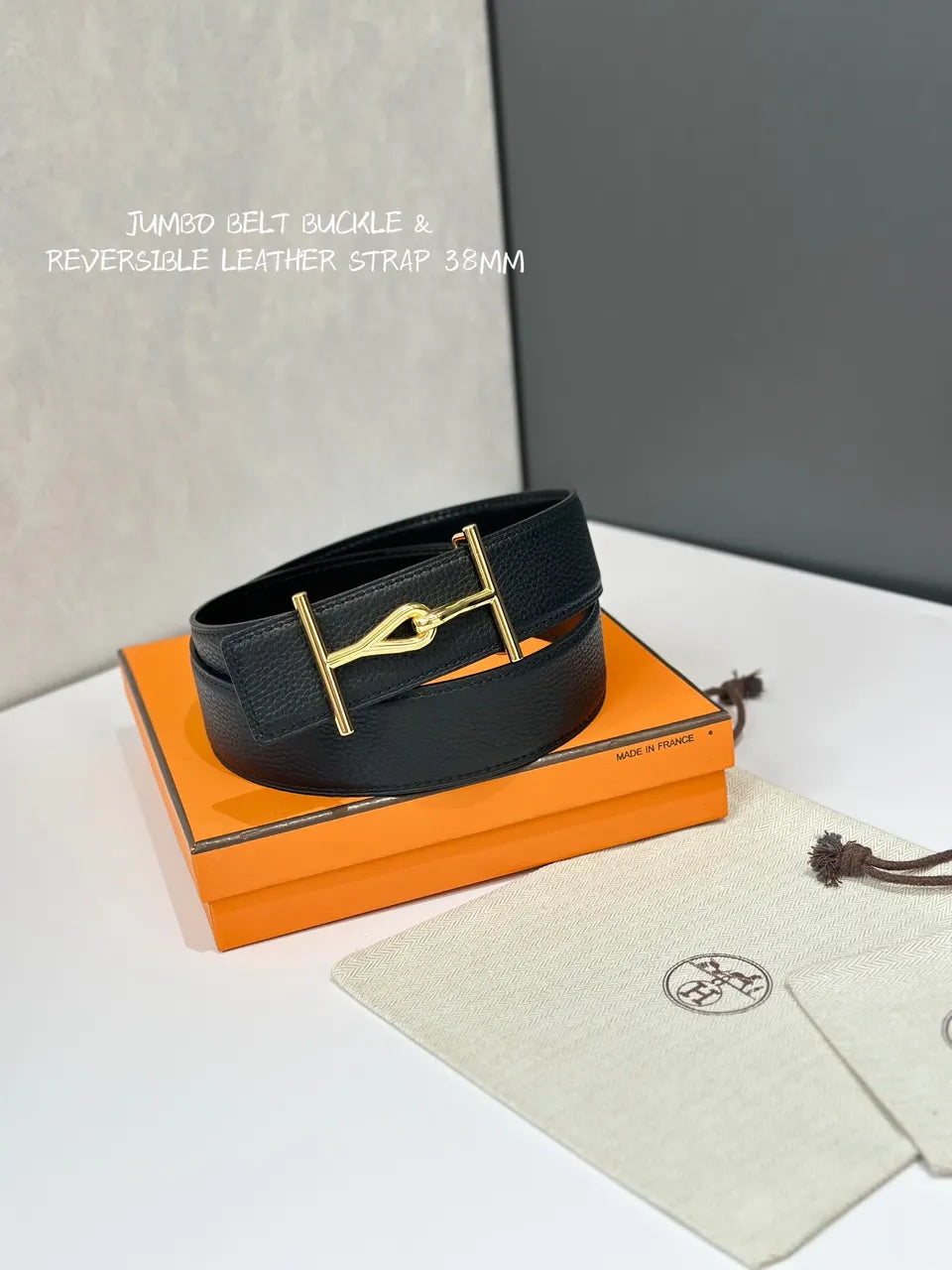 leather Hermes Black Gold Buckle Belt