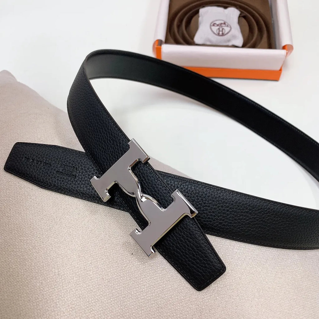 Hermes Black Leather Belt textured - Hình 2
