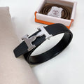 Hermes Black Leather Belt textured