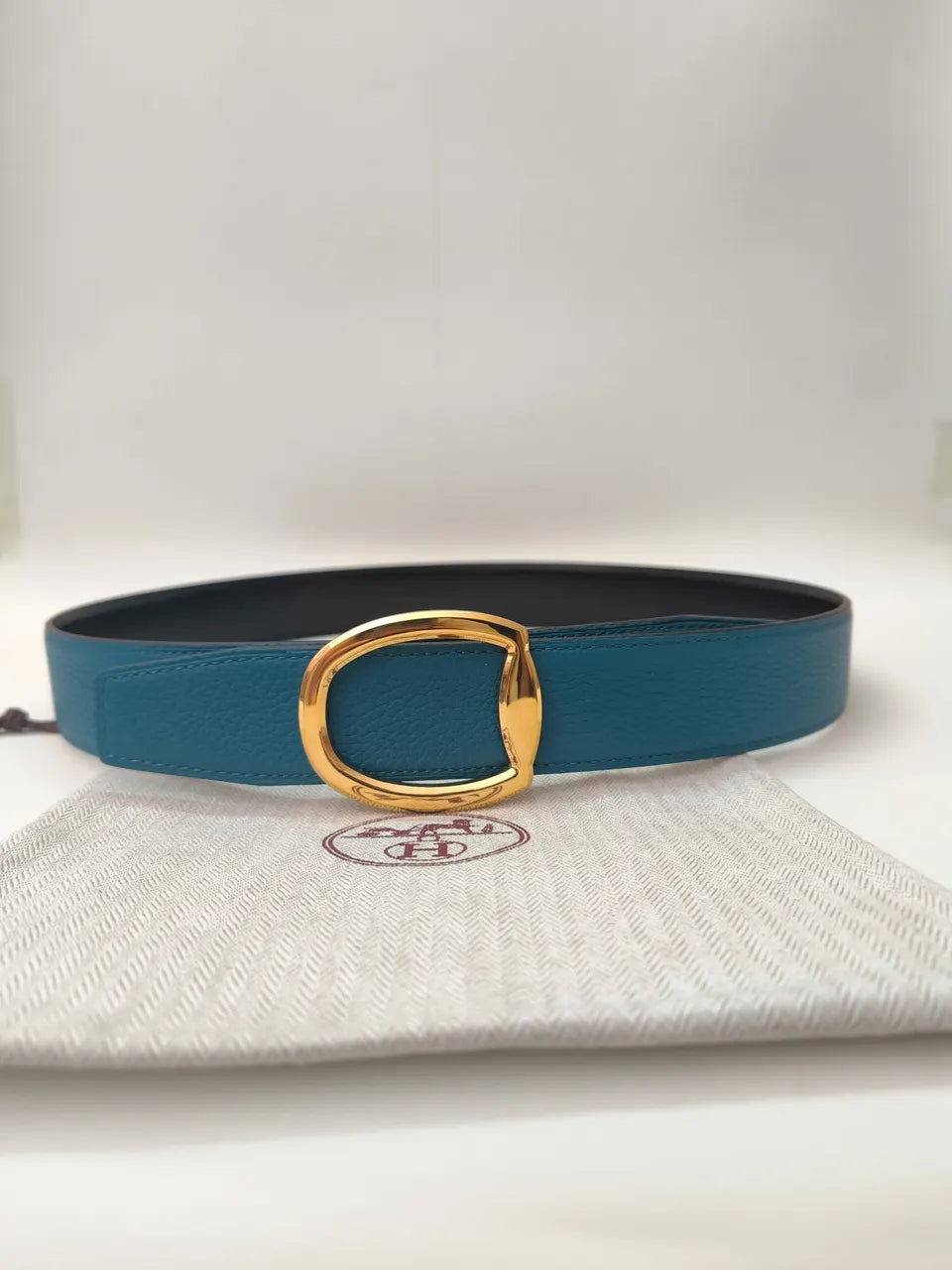 gold Hermes Teal Leather Belt
