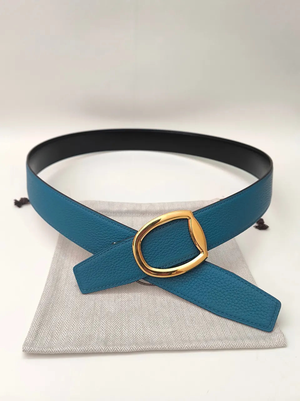gold Hermes Teal Leather Belt - Hình 4