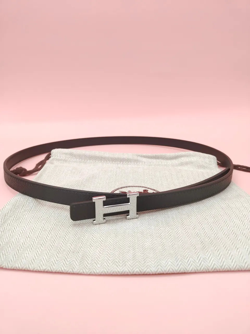 Hermes Black Leather Belt Silver H - Hình 2