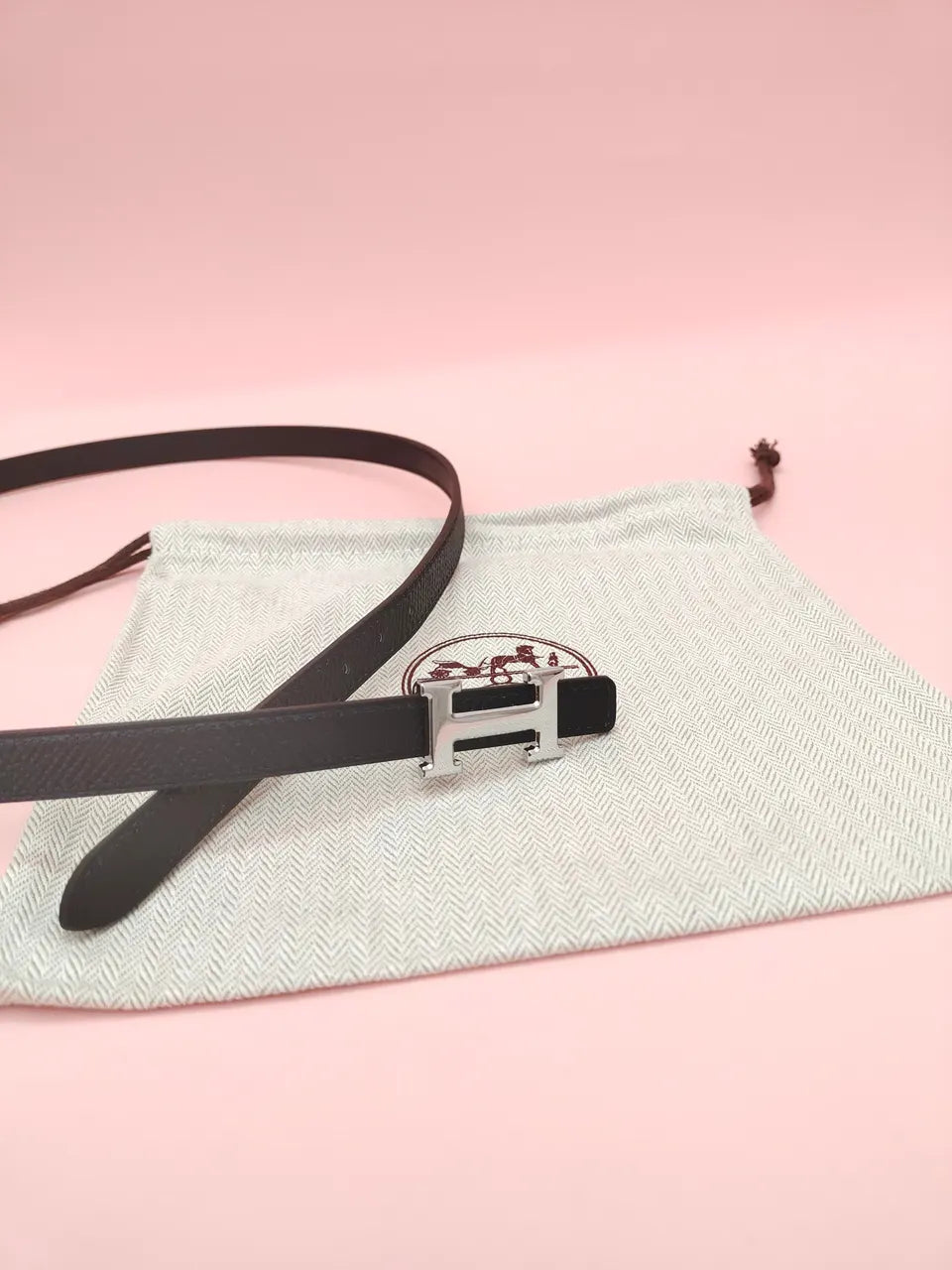 Hermes Black Leather Belt Silver H - Hình 4