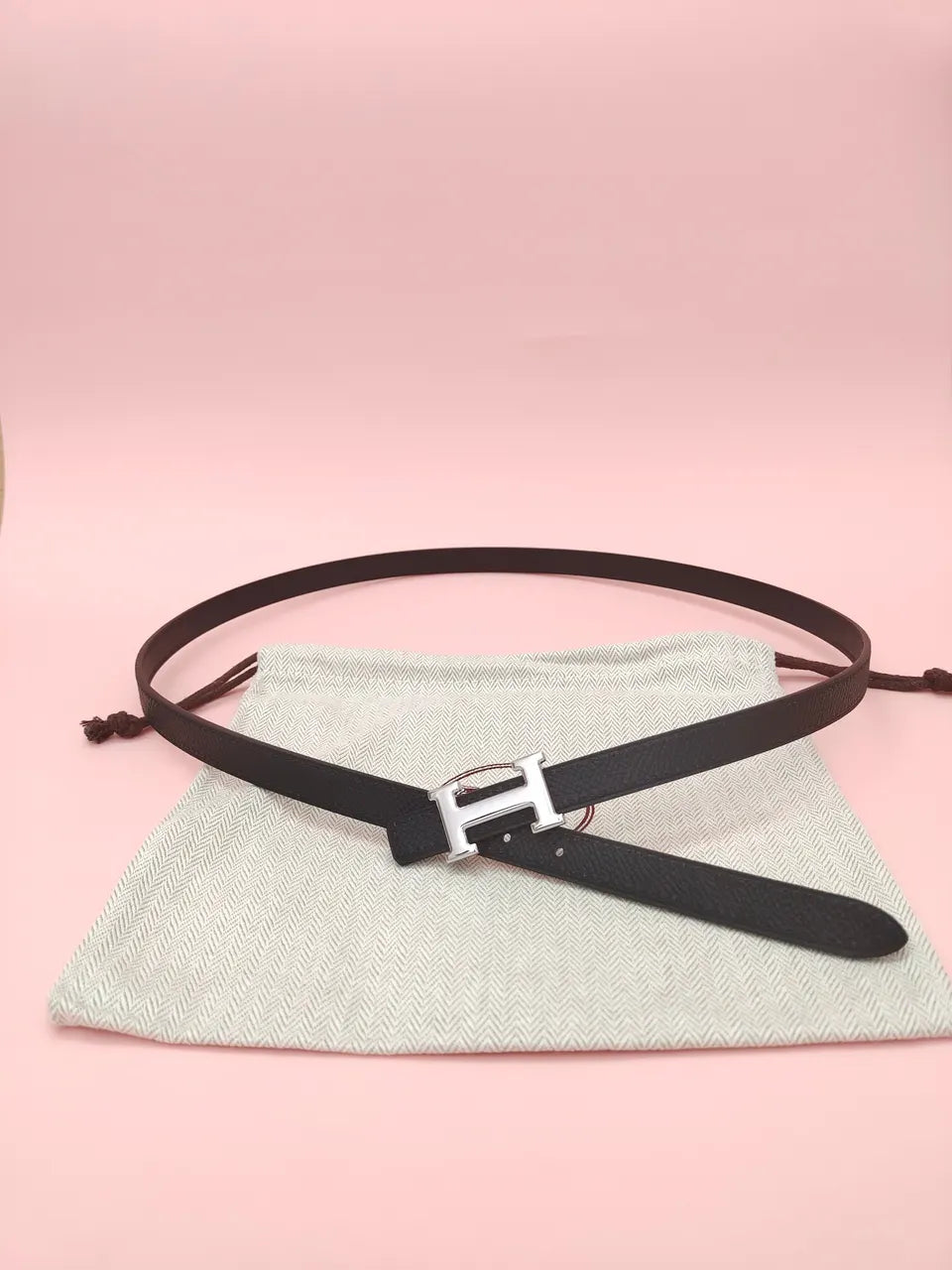 Hermes Black Leather Belt Silver H