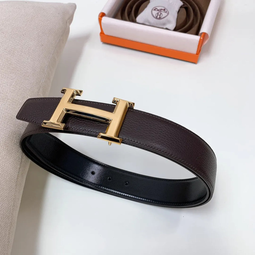 Hermes Dark Brown Leather Belt gold buckle - Hình 5