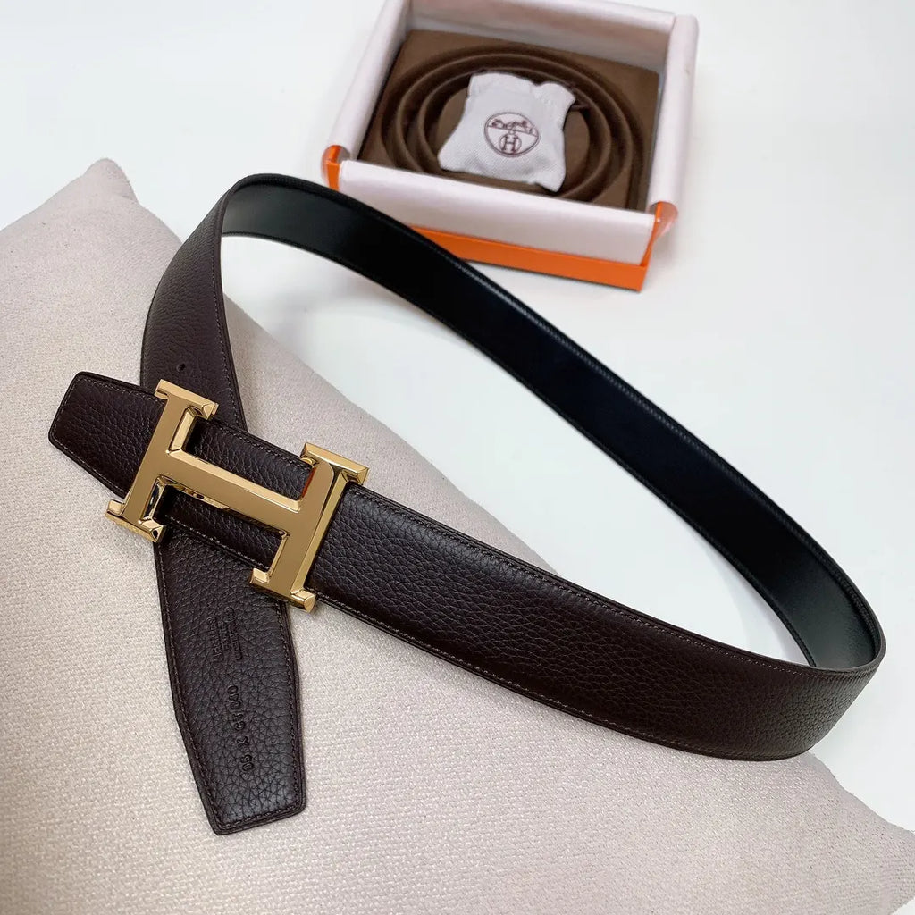 Hermes Dark Brown Leather Belt gold buckle - Hình 2