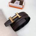 Hermes Dark Brown Leather Belt gold buckle