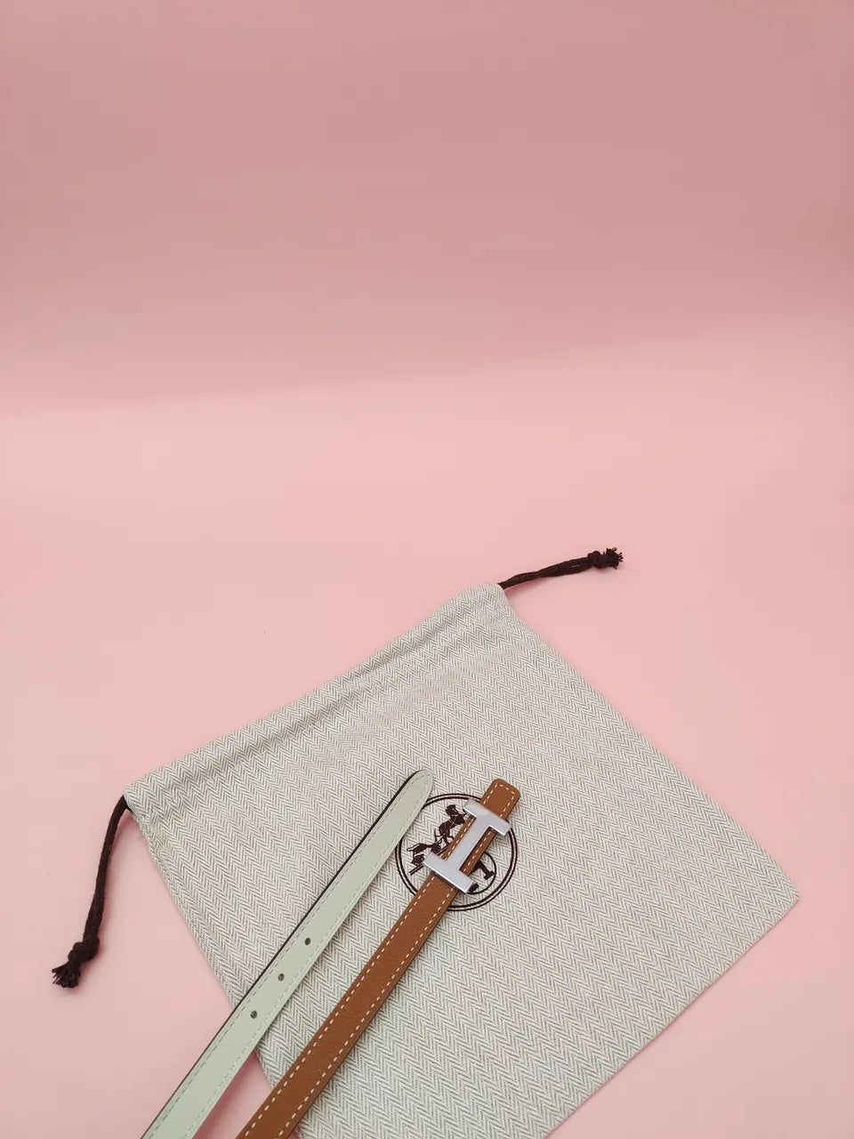 silver Hermes Caramel Leather Belt - Hình 6