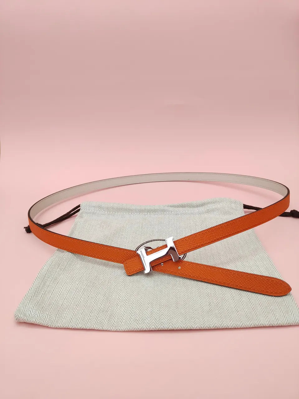 silver Hermes Orange Leather Belt