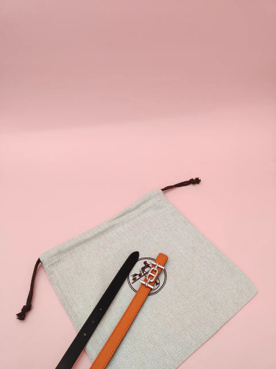 silver mini Hermes Orange Leather Belt - Hình 6