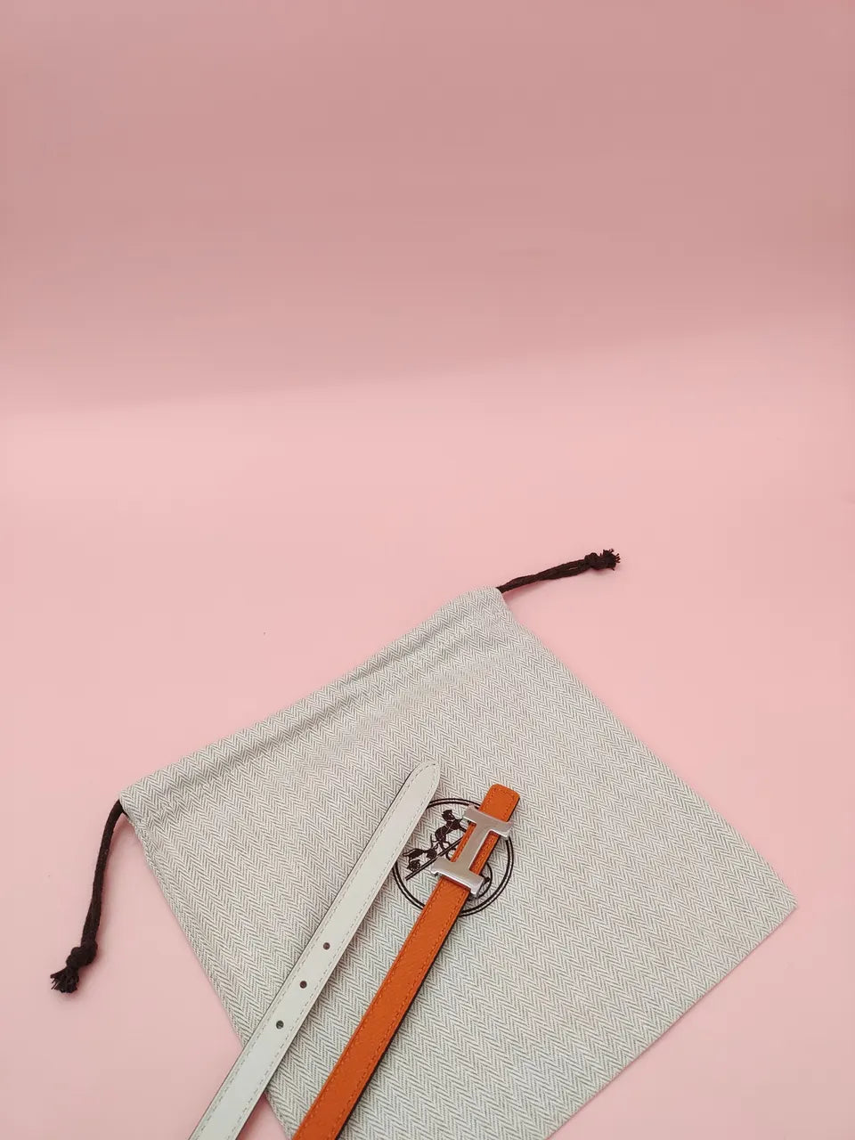 silver Hermes Orange Leather Belt - Hình 6