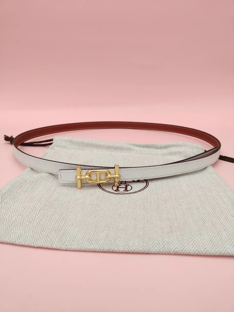 Hermes White Epsom Leather Belt gold - Hình 2