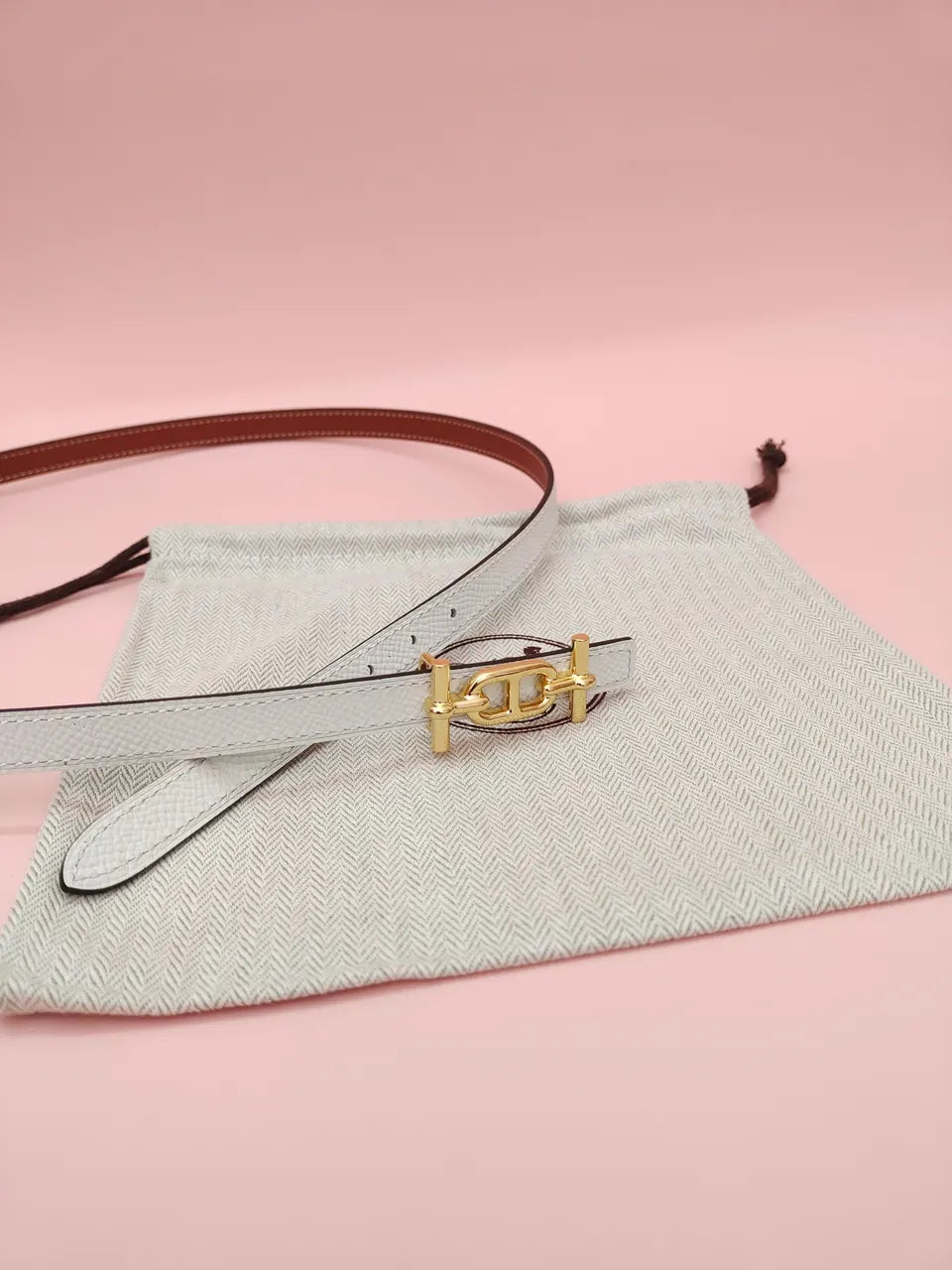 Hermes White Epsom Leather Belt gold - Hình 4