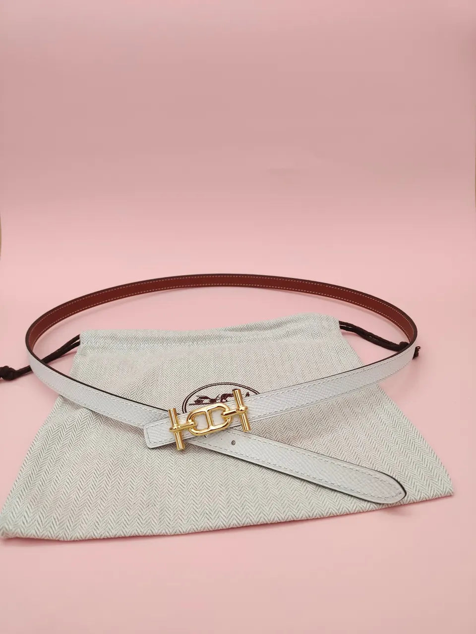 Hermes White Epsom Leather Belt gold