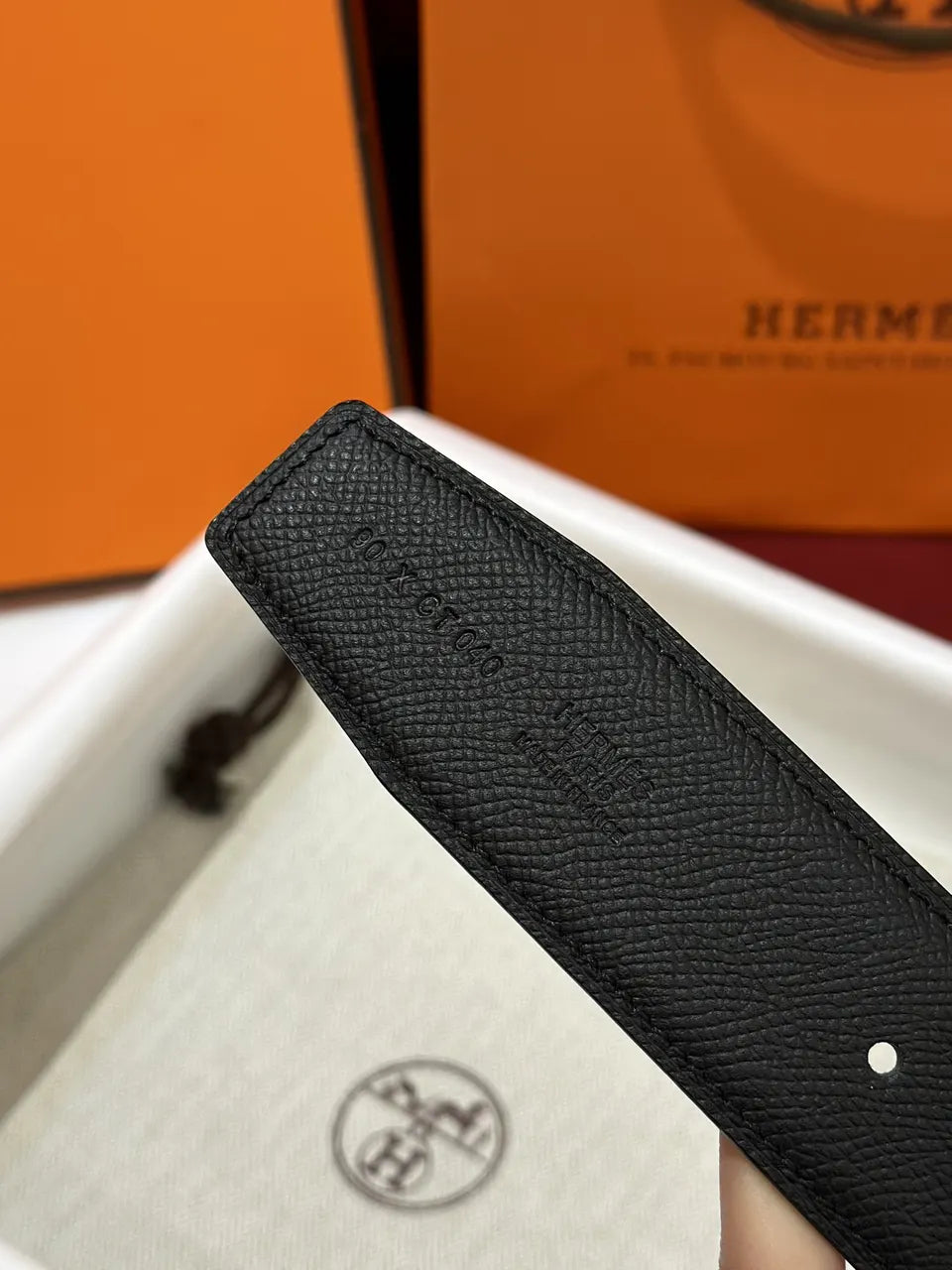 gunmetal Hermes Matte Black Leather Belt - Hình 6