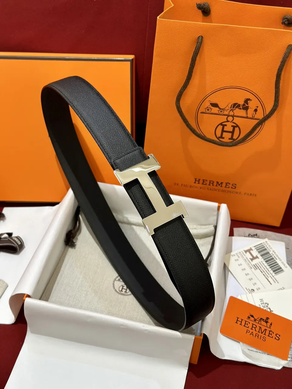 Hermes Black Togo Leather Belt - Hình 2