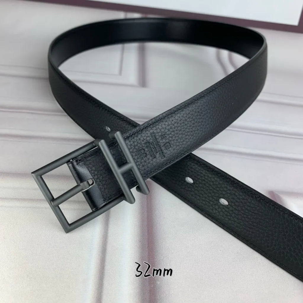 32mm Hermes Matte Black Leather Belt - Hình 3