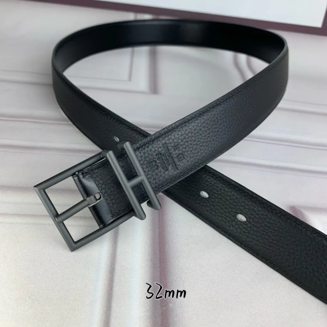 32mm Hermes Matte Black Leather Belt - Hình 3
